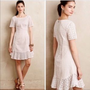 Anthropologie HD Paris White Georgia Eyelet Mermaid Ruffle Dress